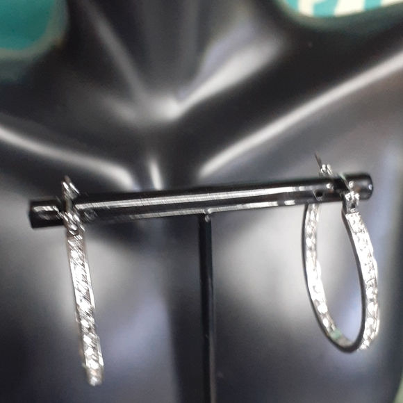 18K Gold Sapphire Hoop-1.5 inches L 1inch Diameter - Picture 4 of 7